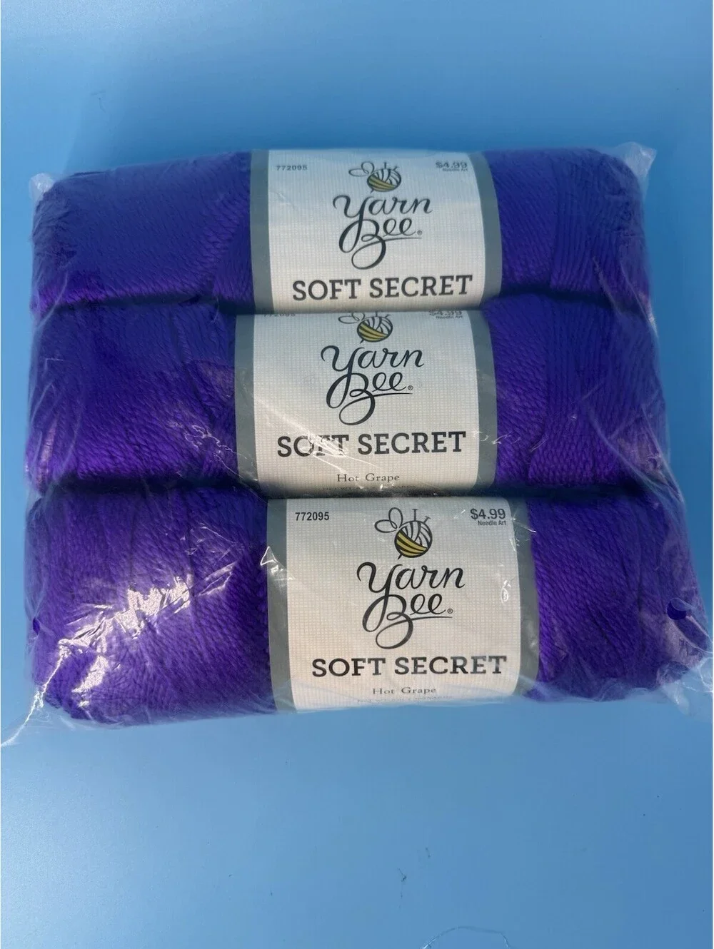 Yarn Bee Soft Secret Lot of 3 Skeins Hot Grape #86 Same Dye Lot 9157 NEW 300 Yds